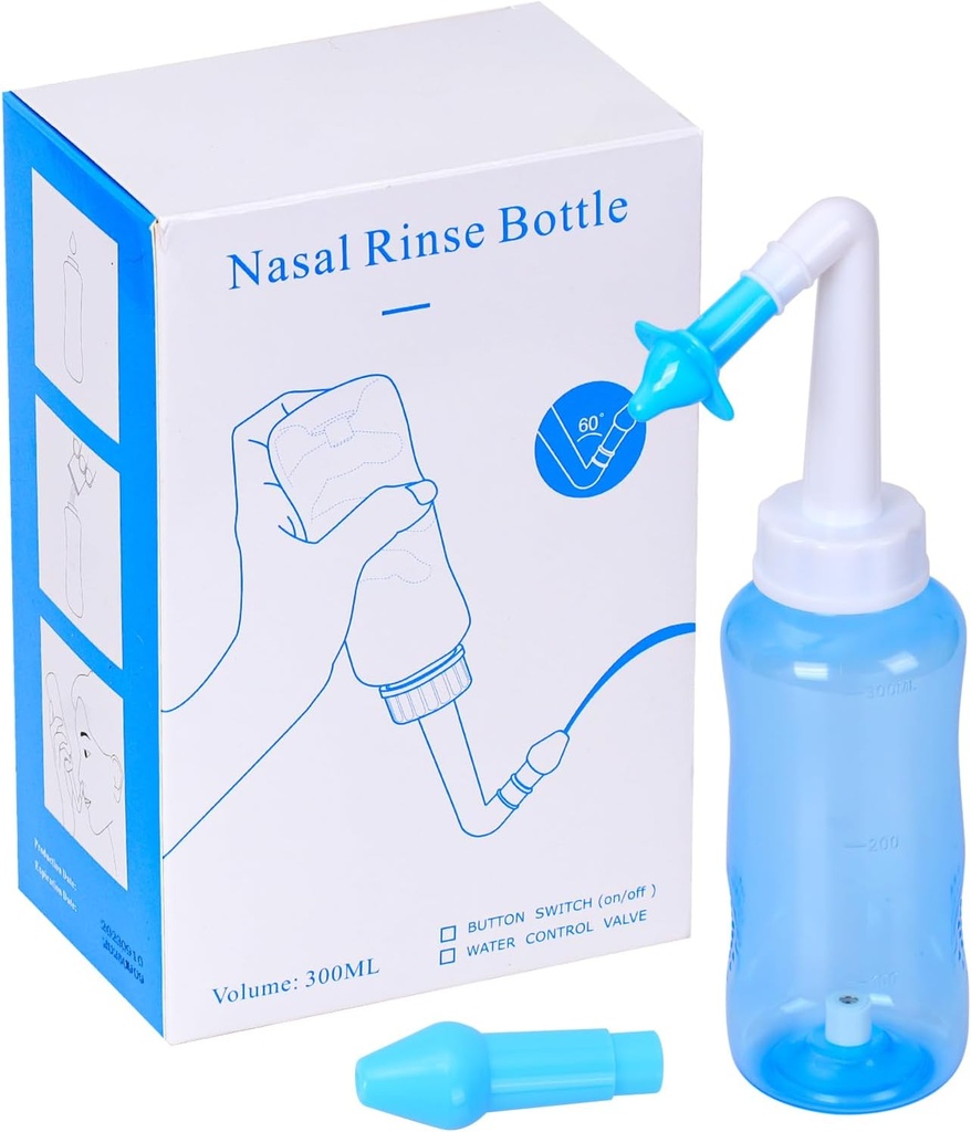 Neti Pot Sinus Skyl flaske Tryk Nasal vanding Vask Sinus Skyl kit Flaske Næse Cleaner for voksne & børn BPA gratis (300ML, blå)