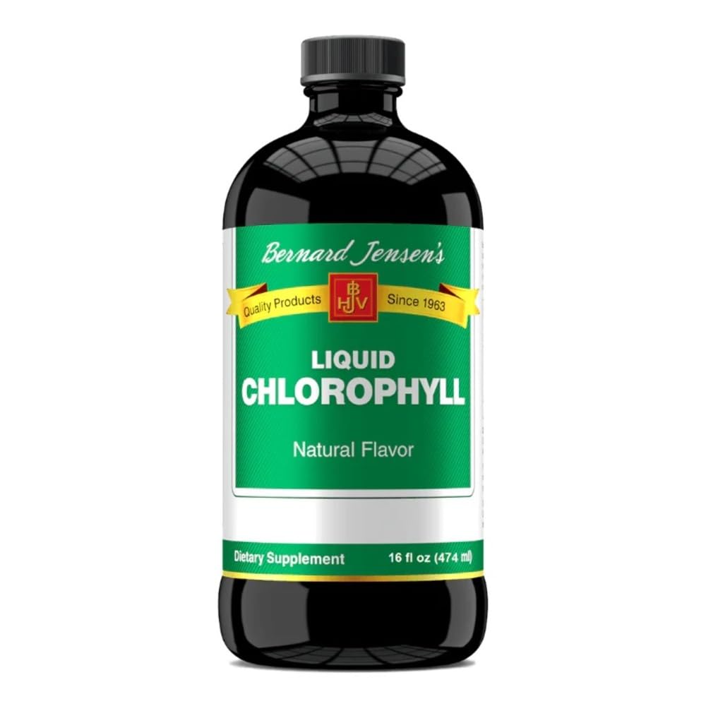 Bernard Jensens 100% Pure Natural Chlorophyll Flavor Liquid Supplements 124; Promoces Alkaline Phh 124; Hjælper med at rengøre blodprøve 124; 16 Fluid Ounce (474 ml)