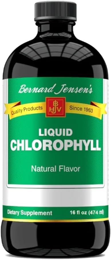 Bernard Jensens 100% Pure Natural Chlorophyll Flavor Liquid Supplements 124; Promoces Alkaline Phh 124; Hjælper med at rengøre blodprøve 124; 16 Fluid Ounce (474 ml)