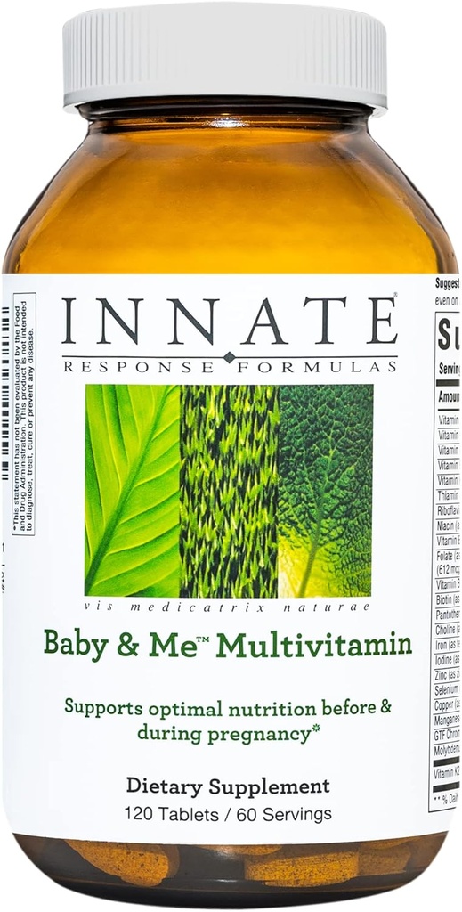 INNAT Response Formulas Baby & Me Multivitamin - Prenatal og postnatal Vitamin med Folate, Cholin, og Vitamin B12 og D3 - Vegetar, ikke-GMO, og Gluten- Free - 120 tabletter (60 Servere)
