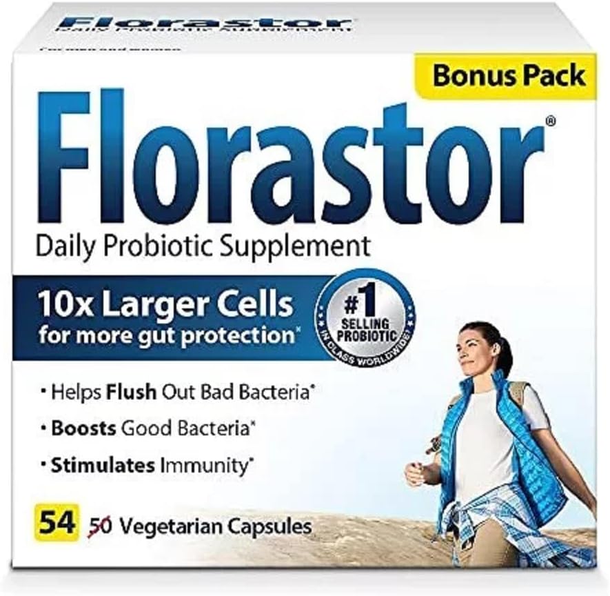 Florastor Daily Probiotic Supplement for kvinder og mænd, Proven til støtte fordøjelsessygdomme, Saccharomyces Boulardii CNCM I- 745 (54 kapsler)