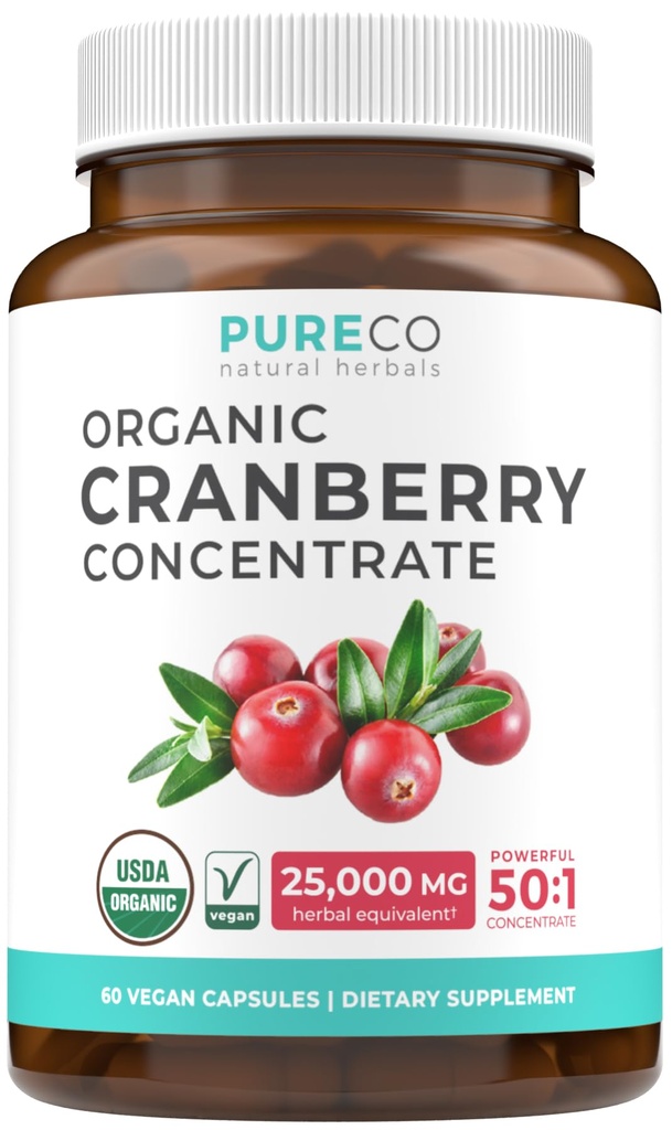 Organic Cranberry Pills - 50: 1 Koncentrat Ækvivalenter 25.000 mg friske tranebær (Vegan) til Urinary Tract Health & Nyre Cleanse - Cranberry Pills for Women - UTI Support Supplement - 60 Kapsler