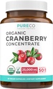 Organic Cranberry Pills - 50: 1 Koncentrat Ækvivalenter 25.000 mg friske tranebær (Vegan) til Urinary Tract Health & Nyre Cleanse - Cranberry Pills for Women - UTI Support Supplement - 60 Kapsler