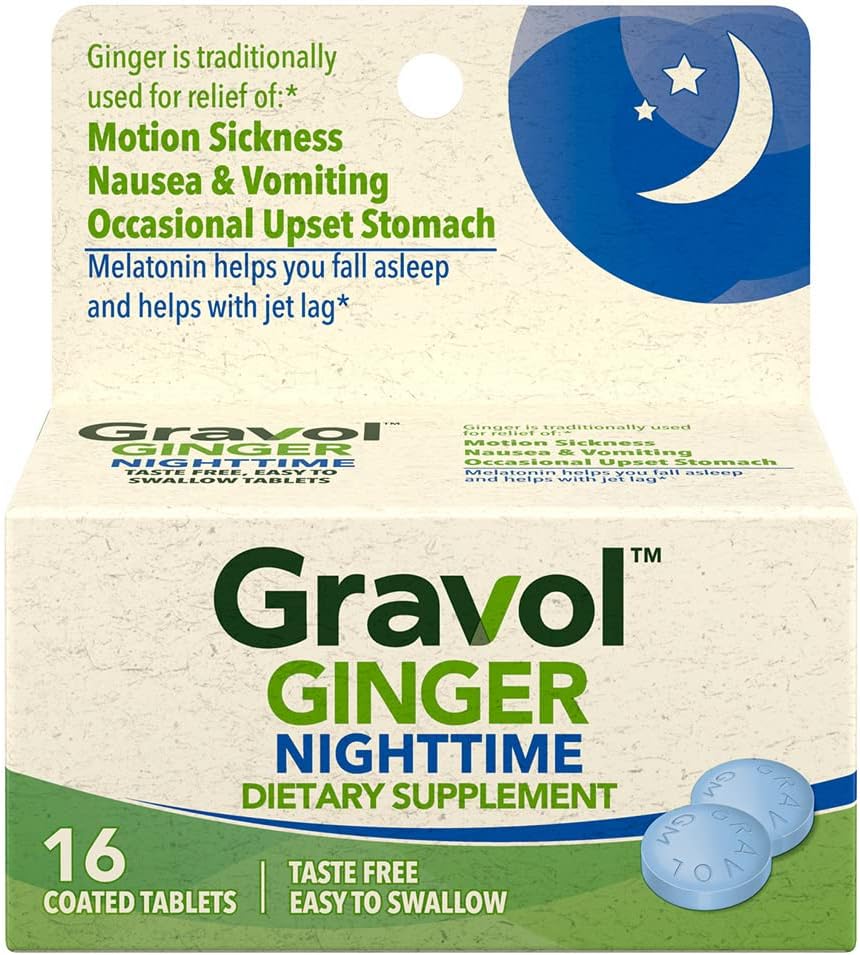Gravol Ginger Nighttime Tablets for Upset Mave & Kvalme, 16 ct med Melatonin