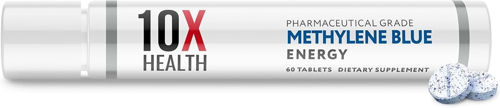 10X Health Methylen Blue Supplement med sort peber ekstrakt - 60 tabletter Methylen Blue Pharmaceutical Grade tabletter - Understøtter energi, Focus & Cognition - Vegan, Non- GMO