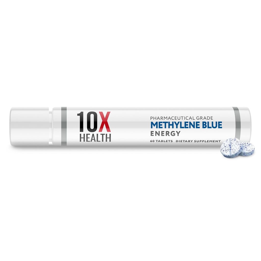 10X Health Methylen Blue Supplement med sort peber ekstrakt - 60 tabletter Methylen Blue Pharmaceutical Grade tabletter - Understøtter energi, Focus & Cognition - Vegan, Non- GMO