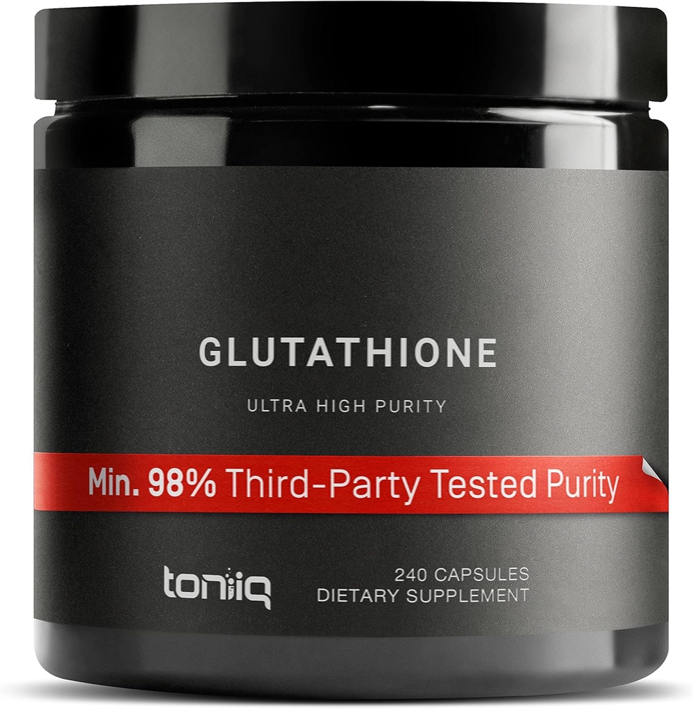 Toniiq Ultra High Strength Glutathione Kapsler - 1000 mg koncentreret formel - 98% + Meget renset og biotilgængelig - ikke-GMO gæring - 240 kapsler Reduceret Glutathion supplement