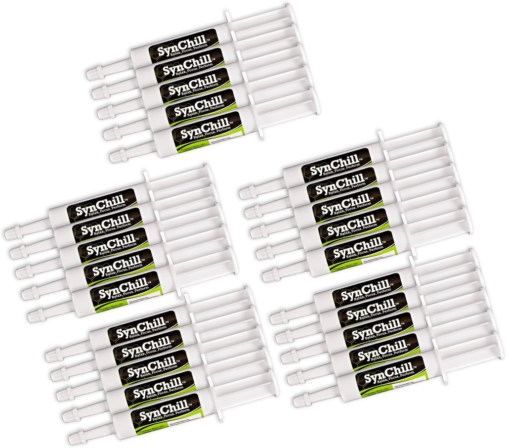 SynChill Oral Horse Calming Gel, 100% Natural & Nutritional Supplement, Lab Proven Resultater, Designet til Focus & Performance, Godkendt af Olympic Professionals & Veterinarians, Made in USA - 25-Pack