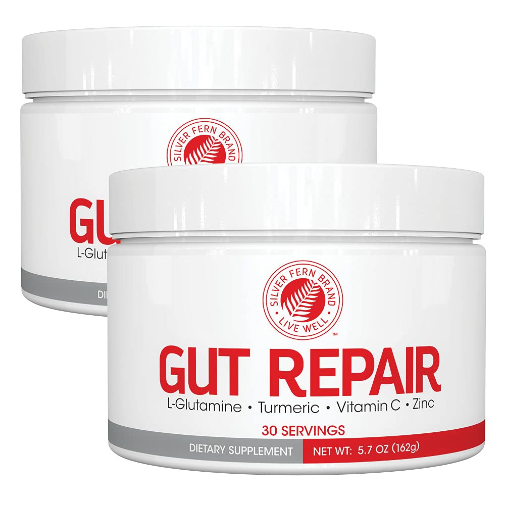 Sølv Fern Gut reparation - fordøjelig sundhed supplement pulver - L- Glutamin, Curcumin, Zink & Ascorbic Acid (2 tubs - 60 Servere)