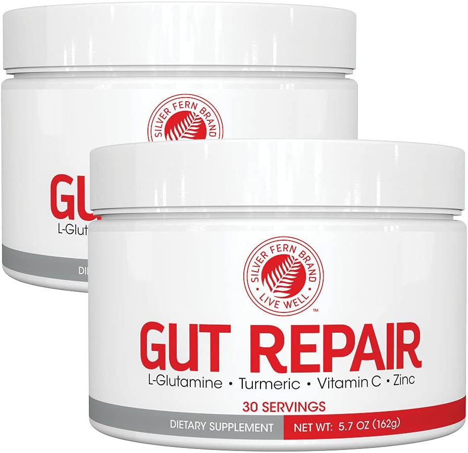 Sølv Fern Gut reparation - fordøjelig sundhed supplement pulver - L- Glutamin, Curcumin, Zink & Ascorbic Acid (2 tubs - 60 Servere)