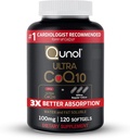 Qunol CoQ10 100mg Softgel, Ultra CoQ10 100mg, 3x Bedre Absorption, Antioxidant til Heart Health & Energy Production, Coenzym Q10 Vitamin og Kosttilskud, 4 Måned Supply, 120 Count