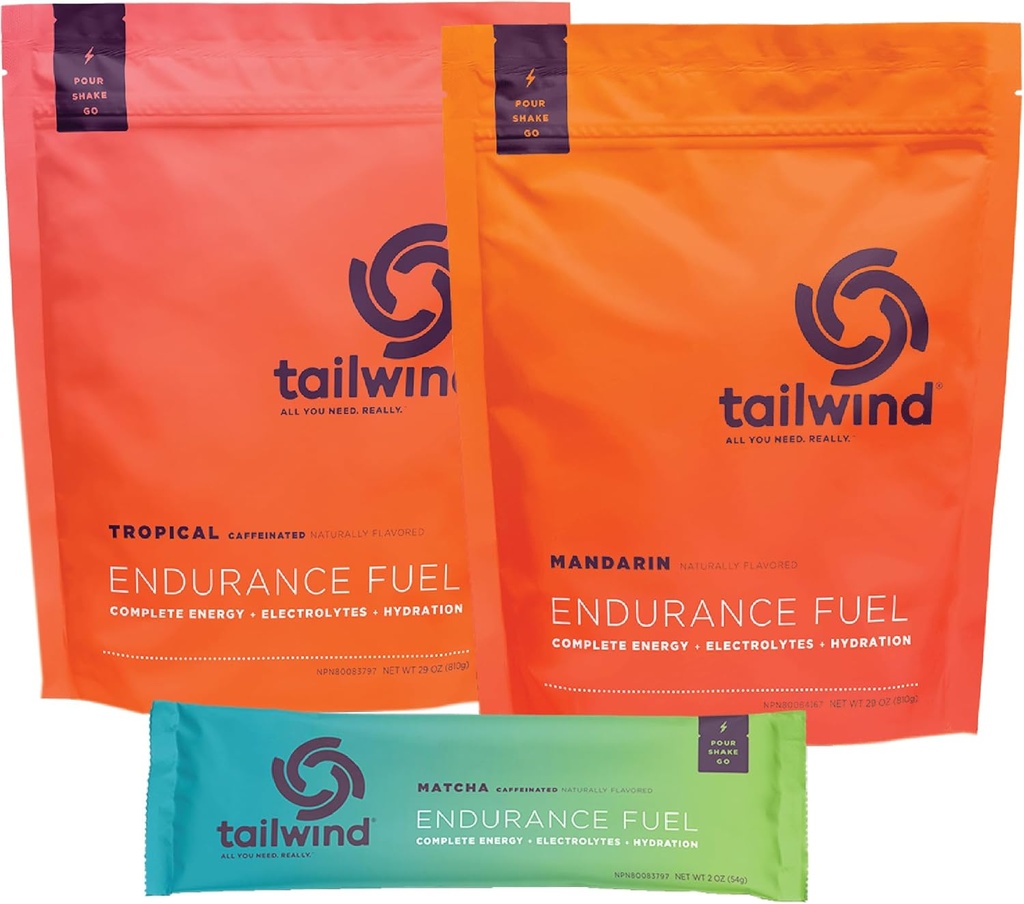 Tailwind Nutrition Graband-Go Endurance Fuel Hydration Packets Bundle med Endurance Fuel Powder og Caffeined Endurance Fuel Powder