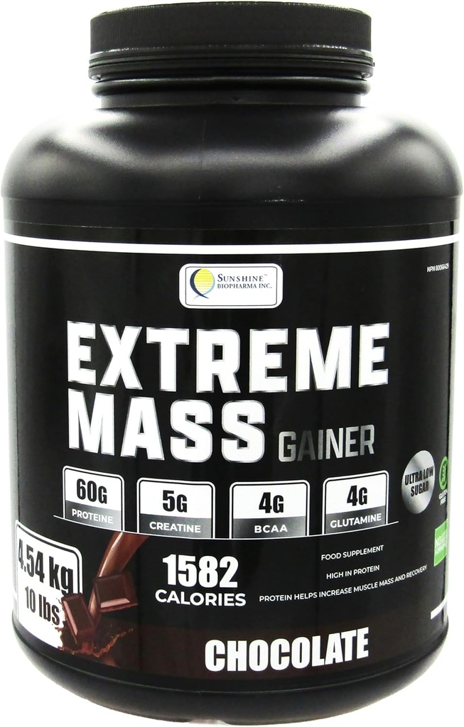 Ekstrem Mass Weight Gainer Muscle Builder, 10 LB (4,54 kg) med mindre sukker til intens træning træning lavet af høj kalorie forarbejdet valle protein (chokolade)