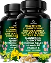 Organic Hawthorn Berry Kapsler - Hawthorn Berry med St Johns Wort Rhodiola Rosea Olive Leaf Shiitake Reishi Mushroom Quercetin & C-vitamin, D3, K2, B6 & Magnesium (240 Tæl)