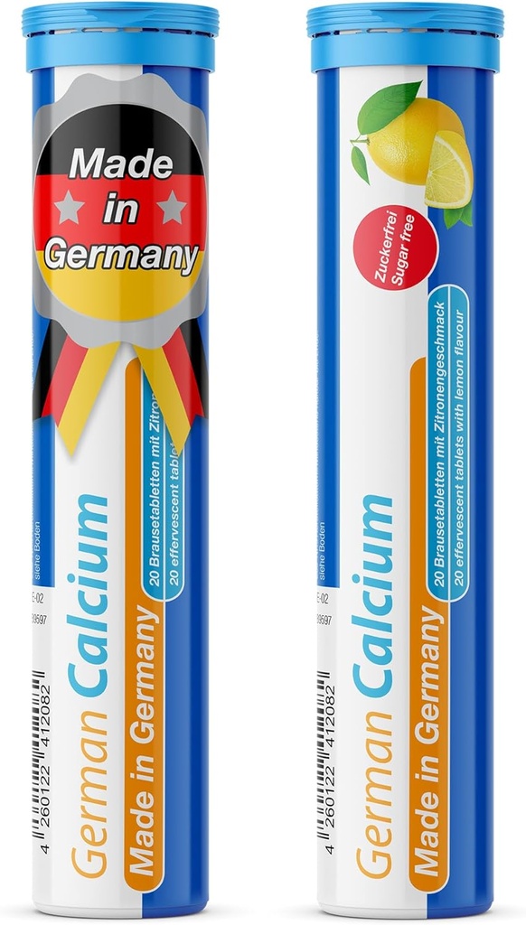 T & D Tysk Calcium 500 mg - 40 Vegansk drik Effervescent tabletter - Lemon Lime Flavor - Lavet i Tyskland
