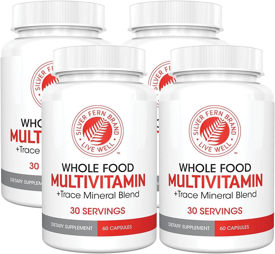 Silver Fern Whole Food Daily Multi Vitamin w/Trace Mineral Blend Supplement - 4 Bottles - 60 Vegicaps Each - 120 Day Supply - Natural, Non-GMO, Vegan, Multivitamin - Zero Synthetics