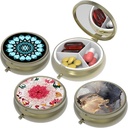 Lille Pill Box, Pill sag for purse & Pocket, 3 Compartments Travel Pill sag Medicin Organizer Opbevaring til vitaminer, piller, fiskeolie og øreringe, Studs, Bronze- 3Round