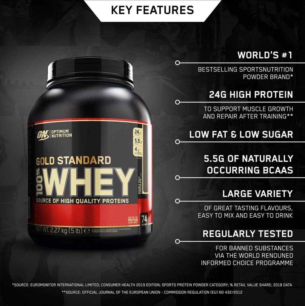 Optimum Nutrition 100% Whey Gold Standard, Dobbelt Rich Chokolade, 5 Pund