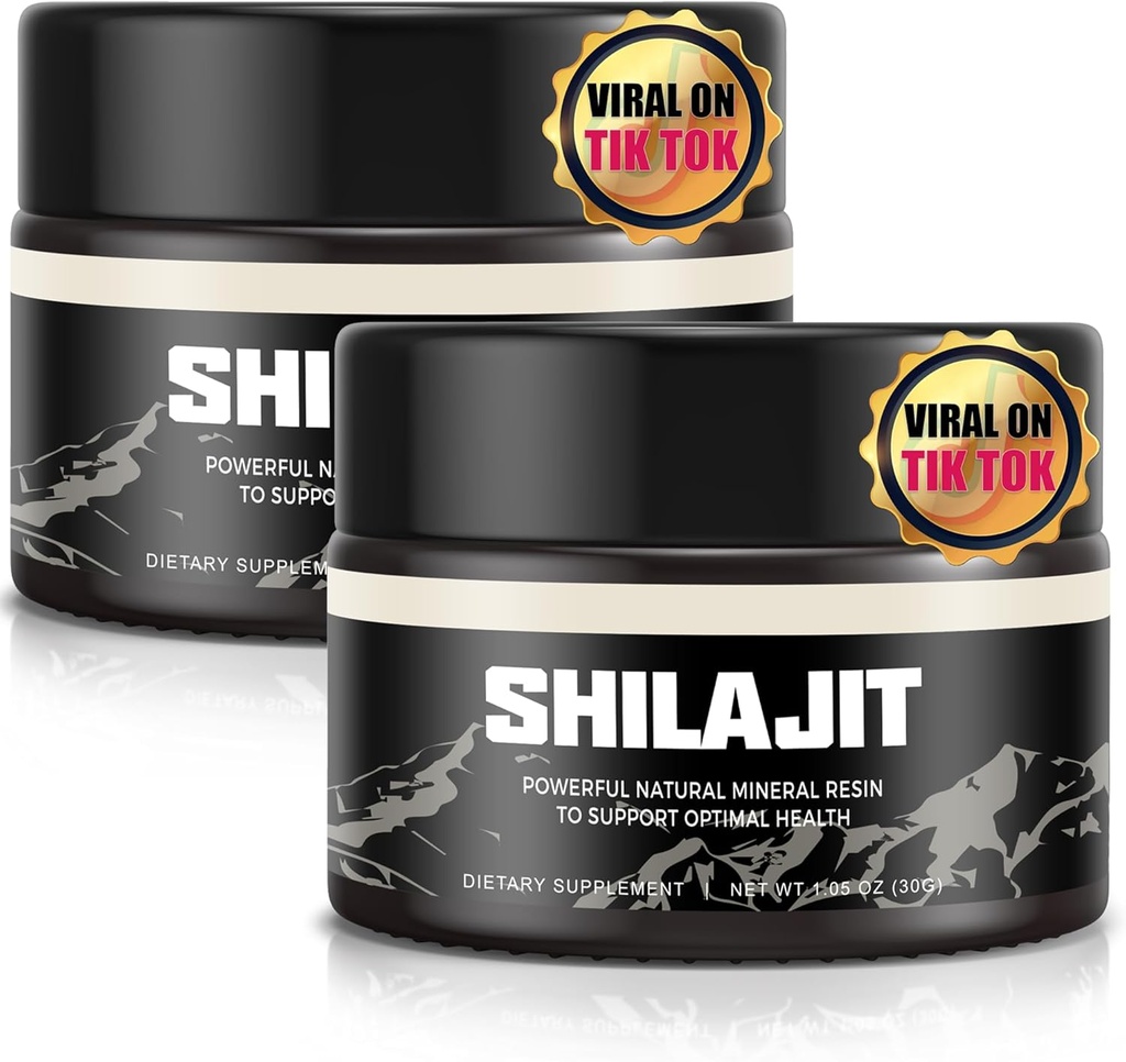 Shilajit Pure Himalayan Organic Shilajit Resin - Gold Grade 100% Shilajit Supplement - Natural Shilajit Resin med 85 + Trace Minerals & Fulvic Acid for Focus & Energy, Immunitet, 2 * 30