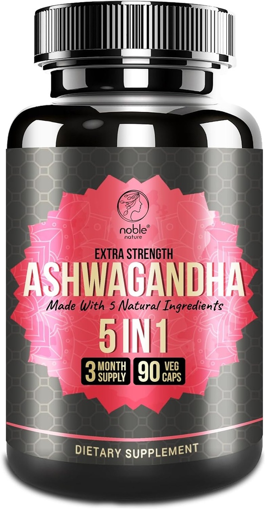 Ashwagandha tillæg med gurkemeje, Rhodiola Rosea, Ginger Root, og Black Pepper Extract - 90 Veg kapsler