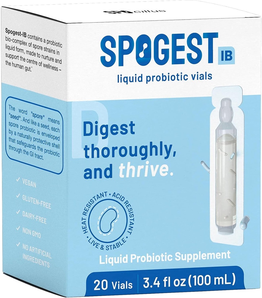 SPOGEST- IB - Høj effekt Flydende Probiotika - Pure Spore Formet - Vegansk Friendly - for mænd og kvinder - (Pack 1- 20 hætteglas)