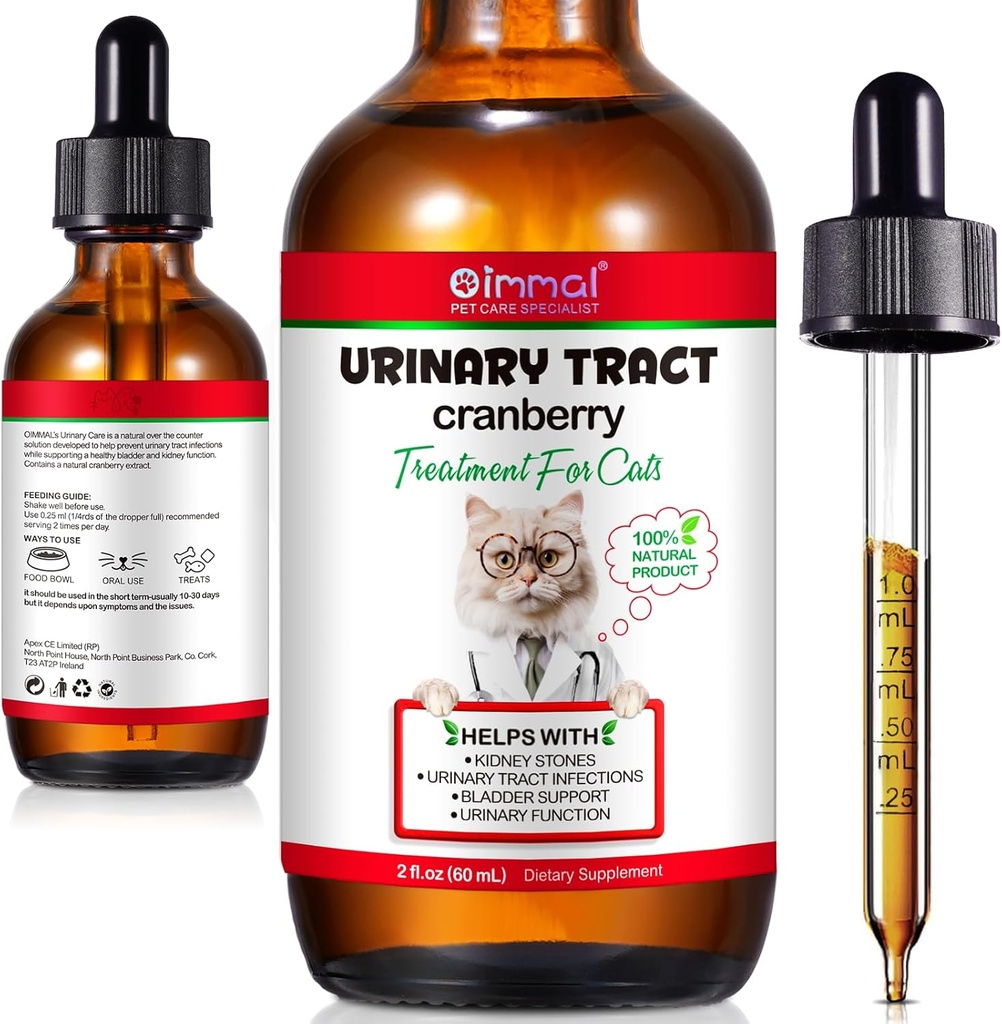 Urinary Tract for Cats, Natural Cat Urinary Tract Drops - Understøtter Brege, Nyre Stone & hund UTI Relief, Cranberry Nyre Brege Drops, Urtetilskud til katte, kylling flavor - 60 ml / 2.02oz