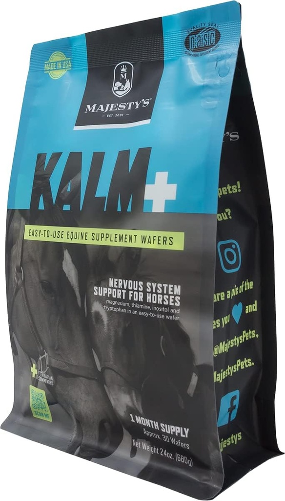 Majestætens Kalm Wafers - Understøtter Horse / Equine Balanceret Opførsel og Normal Nervesystemet Funktion - Tryptophan, Vitamin B1, Vinter Cherry, Inositol - 30 Greve (1 måned Tilgang)