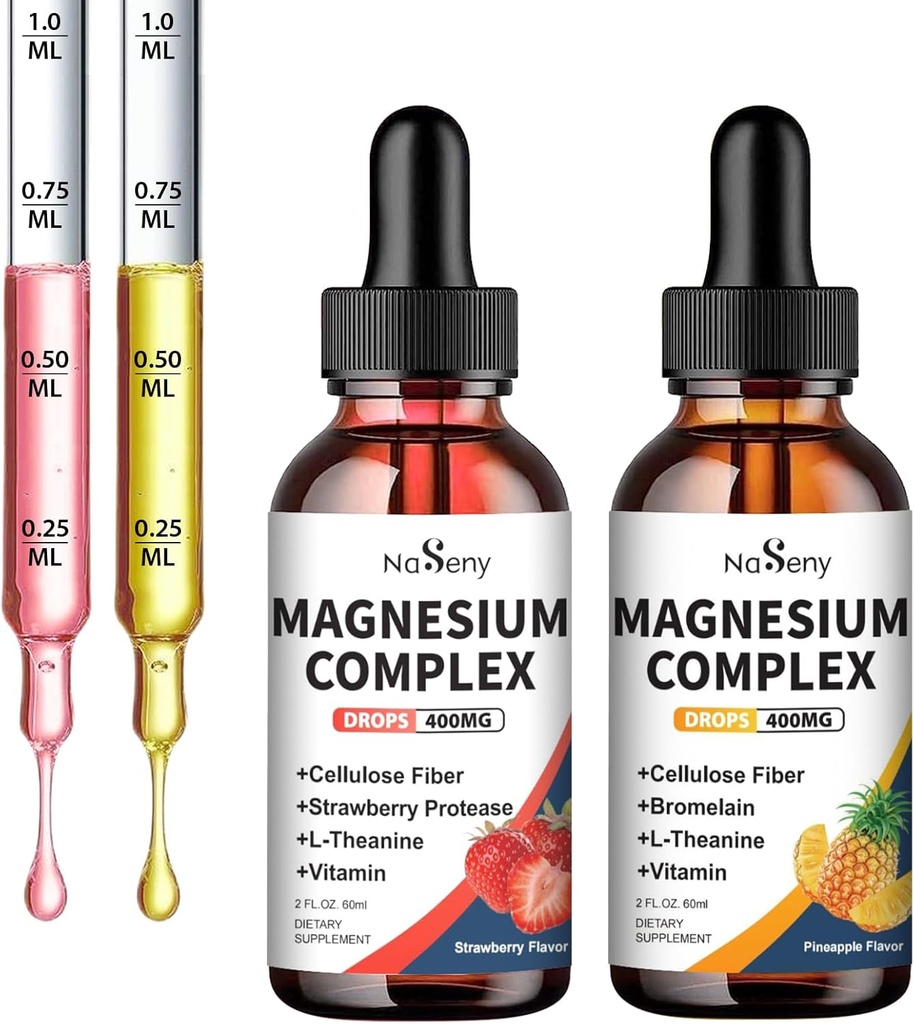 Flydende Magnesium Glycinat, Magnesium Drop til børn 400mg Flydende Magnesium Complex Hight Absorption Bone Health, Afslapning (2PCS)