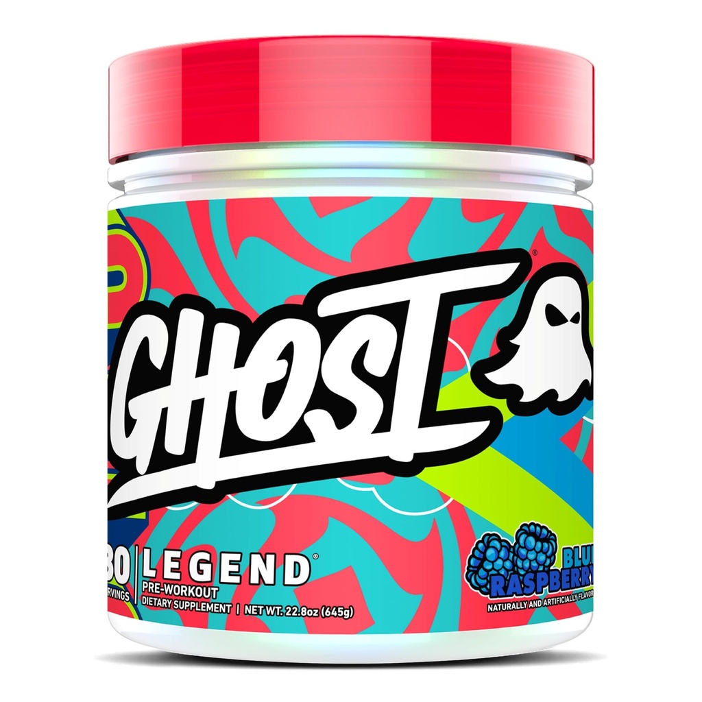 GHOST Legend Pre-Workout Powder, Blå Hindbær - 30 Servering - Pre-Workout for mænd og kvinder med cholin, L-Citrulline, & Beta-alanine for energi og fokus