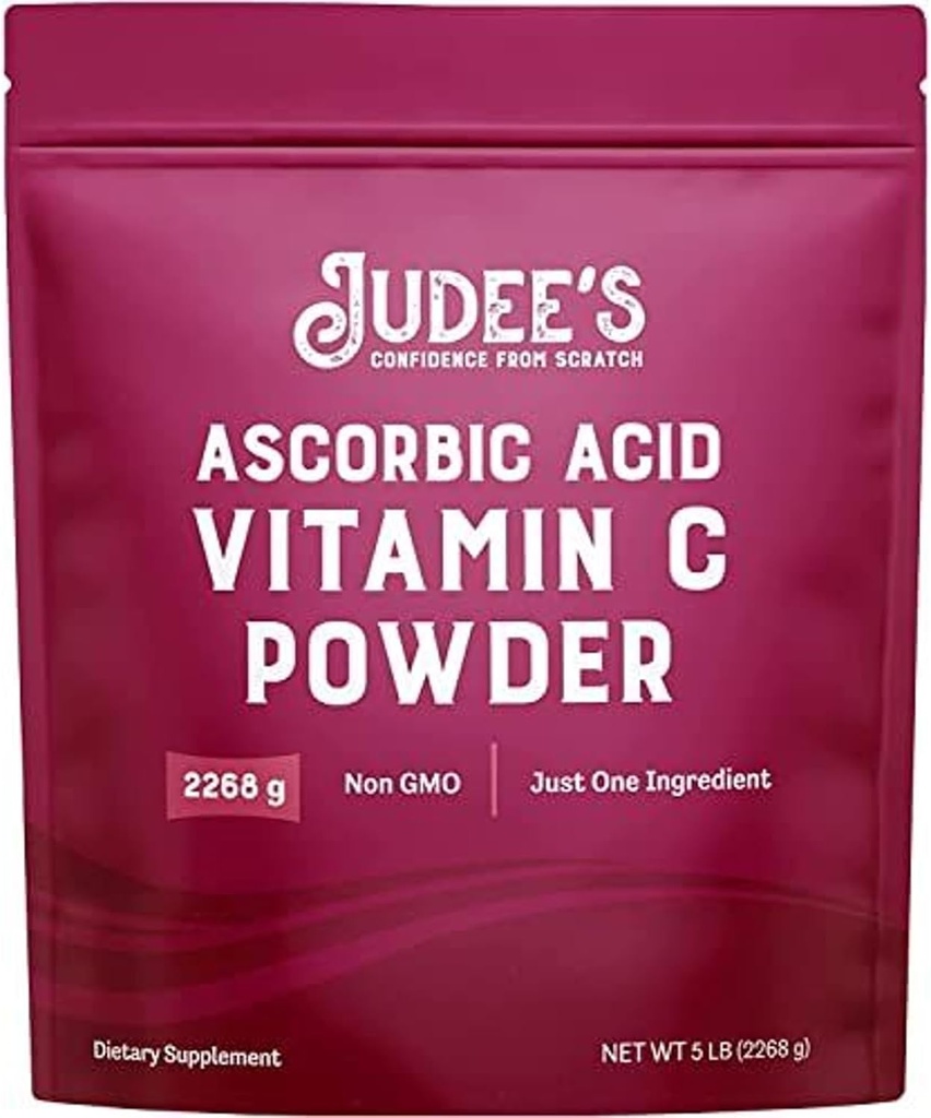 Judees Pure Vitamin C Pulver 5 LB - 100% Non- GMO, Gluten- fri og Nut- fri - (L - Ascorbic Acid) - immunforsvar & antioxidant Supplement - Ingen Fyldere - til kosmetik og konservering fødevarer