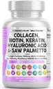 Rene nukleosteroider Collagen piller 1000mg Biotin 10000mcg Keratin Saw Palmetto Hyaluronic Acid - Hår Hud & Nails Vitaminer & DHT Blocker med vitamin E Folinsyre Pumpkin Seed MSM - 90 Greve
