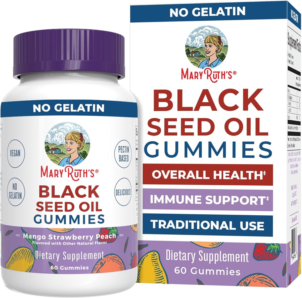 MaryRuth Organics Black Seed Oil Gummies against 124; Black Cumin Seed Oil Support 124; Traditionelt anvendes til immunforsvar & Kardiovaskulær sundhed