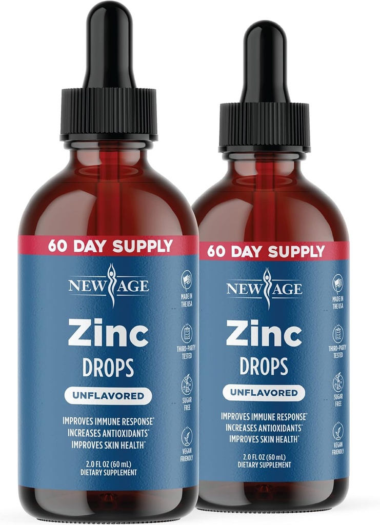 Liquid Zinc Drops for All Ages by NEW AGE - Zinc Sulfate for Immune Support, Vegan, Non-GMO & Gluten Free, 60 Day Supply, 2-Pack