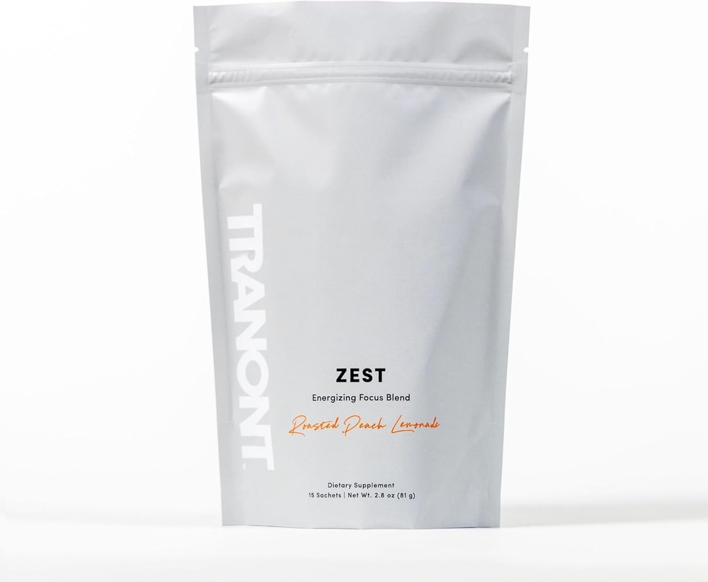 Tranont Zest energigivende Focus Blend • 124; Ristet Peach Lemonade Energy Powder • 124; Gluten- Free, Sugar- Free with Green Tea L- Theanine, Vitaminer & Antioxidanter for Energy, Focus, og Sundhed • 124; 15 sticks