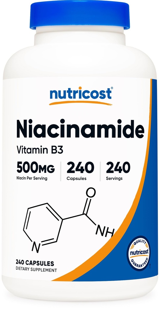 Nutricost Niacinamid (vitamin B3) 500mg, 240 kapsler - non-GMO, gluten fri, flush fri vitamin B3