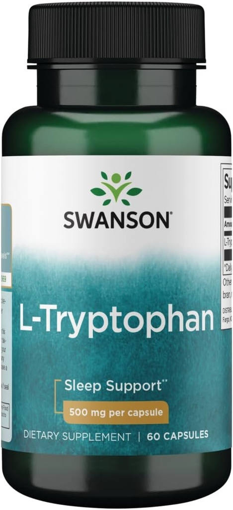 Swanson L- Tryptophan - Aminosyretilskud - hvile og afslapning - (60 kapsler, 500 mg hver)