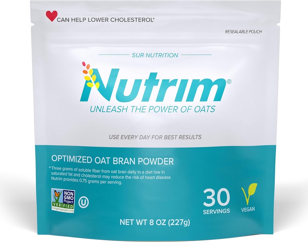 Nutrim Oat Bran Powder med 750mg Beta Glucan per servering - Easy- Mix Opløselig Fiber til Cholesterol Management & immunforsvar - Heart Sund, Non- GMO & Vegan Havregryn Powder