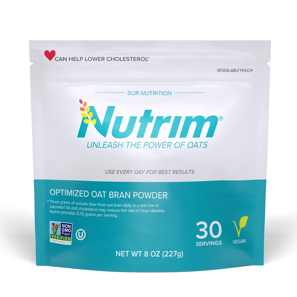 Nutrim Oat Bran Powder med 750mg Beta Glucan per servering - Easy- Mix Opløselig Fiber til Cholesterol Management & immunforsvar - Heart Sund, Non- GMO & Vegan Havregryn Powder
