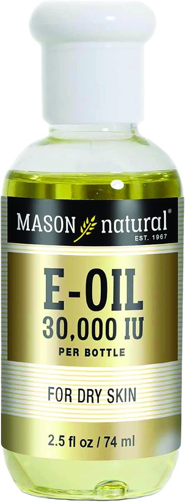 MASON NATURAL Vitamin E Oil, 30000 iu, Egnet til vegetarer, Brug topisk til at hjælpe fugtgivende uld, tør hud eller tage som kosttilskud for antioxidanter og anti-aging fordele, 2.5 Fl Oz