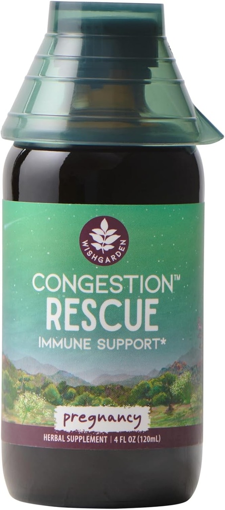 WishGarden Herbs Congestion Rescue Immunity Support for Graviditet - Lindrer Sore Hals, Øvre luftveje og sinuser, Understøtter en sund feber reaktion, Sikker for Graviditet & Postpartum, 4oz