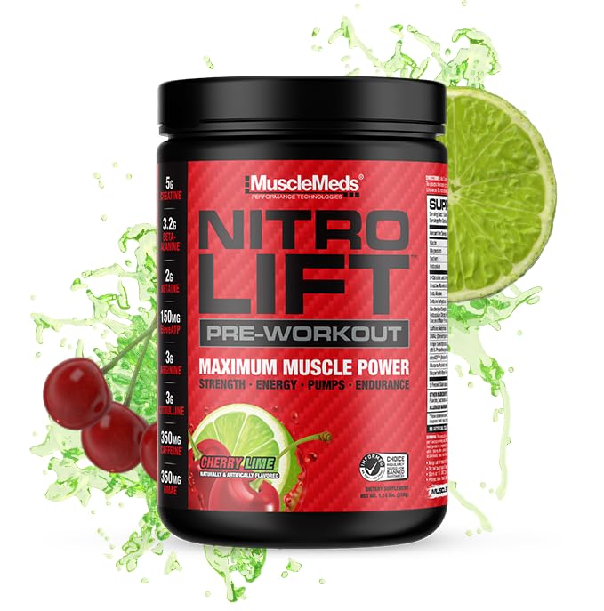 MuscleMeds Nitro Lift Pre Workout Enhance Endurance og Muscle Performance, Cherry Lime, 40 Servere