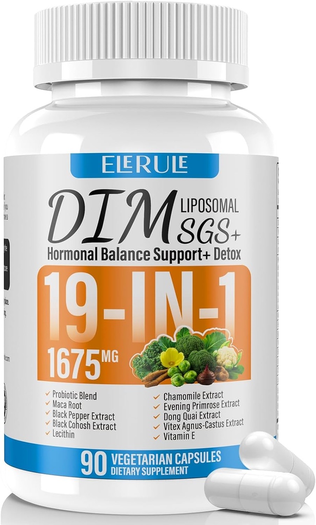 DIM Supplement Estrogen Balance for Women & Men, 1675 mg Estrogen Supplement Hormonal Acne Support, Menopause Support, Antioxidant Support,DIM SGS 90 Veggie Capsules,44 Day Supply-039