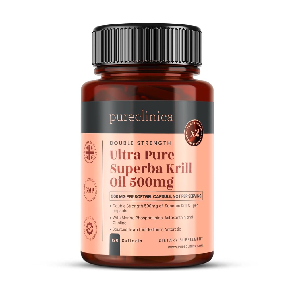 Ultra Pure Superba Krill Oil 500mg x 120 Kapsler - Sendt i de uforurenede vande Antarktis giver en rig forsyning af Astaxanthin, Omega 3 og D-vitamin
