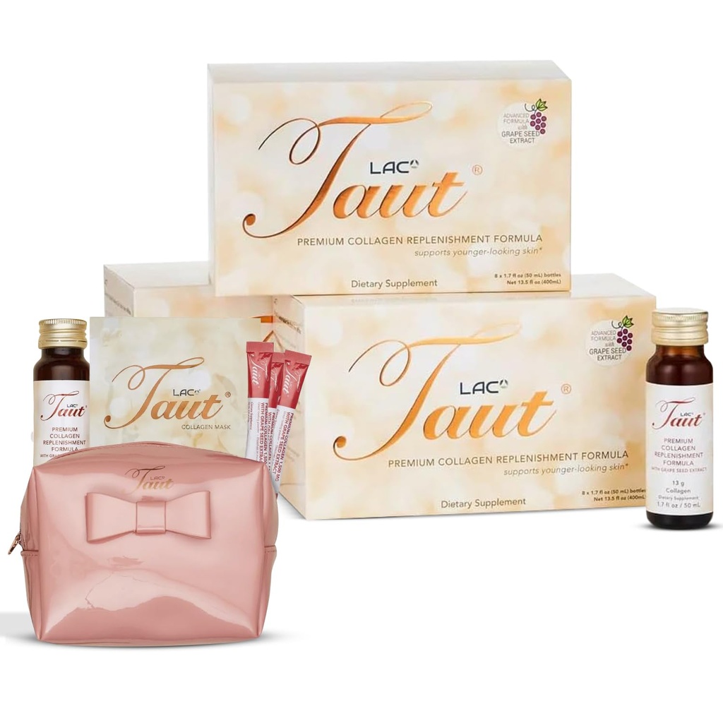 TAUT Premium Collagen Drink - Flydende collagen til kvinder 13,000mg Marine Peptider + 7 Actives - Flydende anti-Aging Elixir til hud, hår, jokes - Præcis Formuleret, Japansk-Made, Orange Flavor