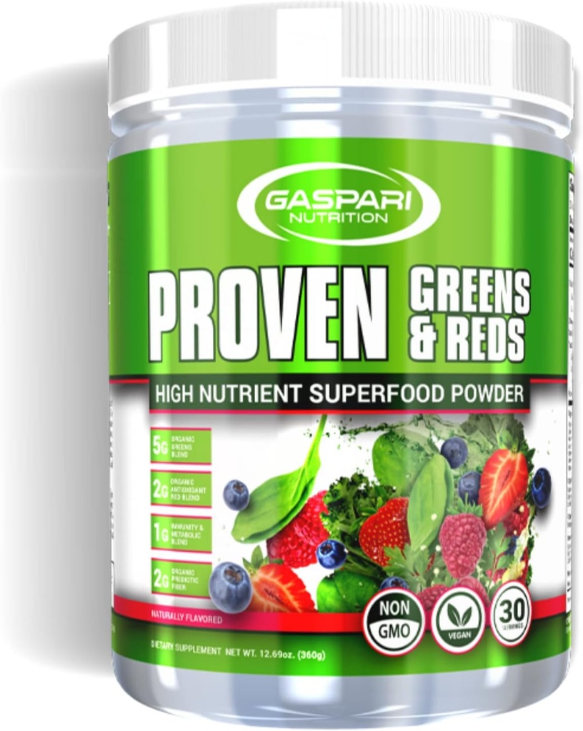 Gaspari Nutrition Green and Red: Organic Superfood Powder, Immunity Support, Probiotika og fibre, Vegan og non-GMO (30 Servere, naturlige frugter)