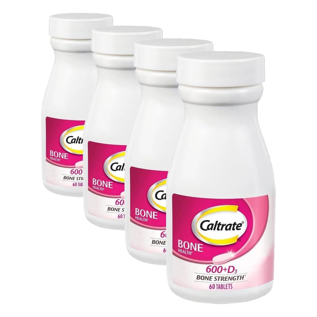 Caltrat 600 Plus D3 Calcium- og D- vitamintilskud, bentilskud til voksne - 60 greve (pakning med 4)