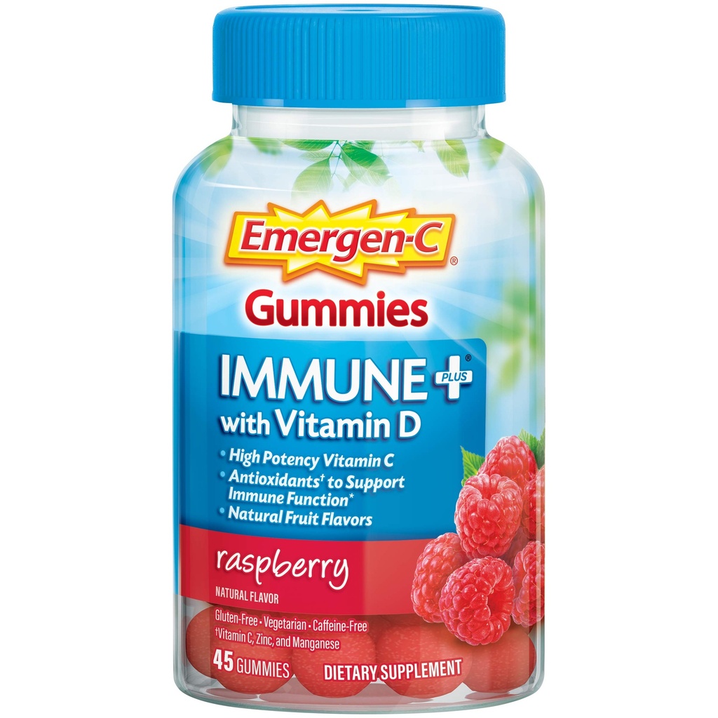 Emergen- C Immunum + Triple Action Immunsupport Gummies, BetaVia (R), 1000mg C-vitamin, B-vitaminer, D-vitamin og antioxidanter, Hindbær, Tilbage til skolen Essentials - 45 Greve