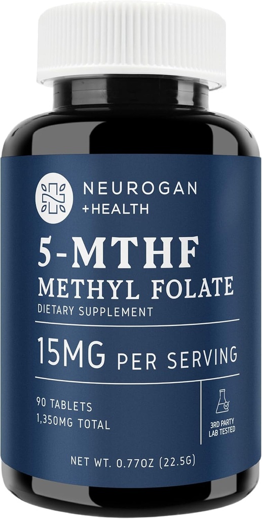 Neurogan L- 5- MTHF methylfolat tillæg, 15 mg - Aktiv folinsyre - Vegan, Gluten- Free & Non- GMO - Understøtter kognitiv, cardiovaskulær & Mood Health - Made in USA, 90- Day Supply