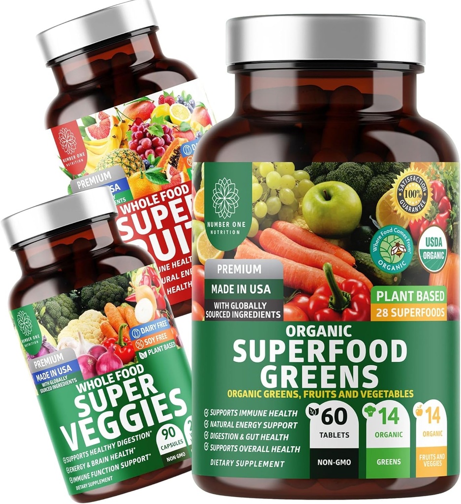 Nummer et N1N Premium Superfood Green [28 stærke ingredienser] og Super Frugt & Veggies Supplement [40 hele fødevarer] - Komplet Superfood Bundle, 2 Pack