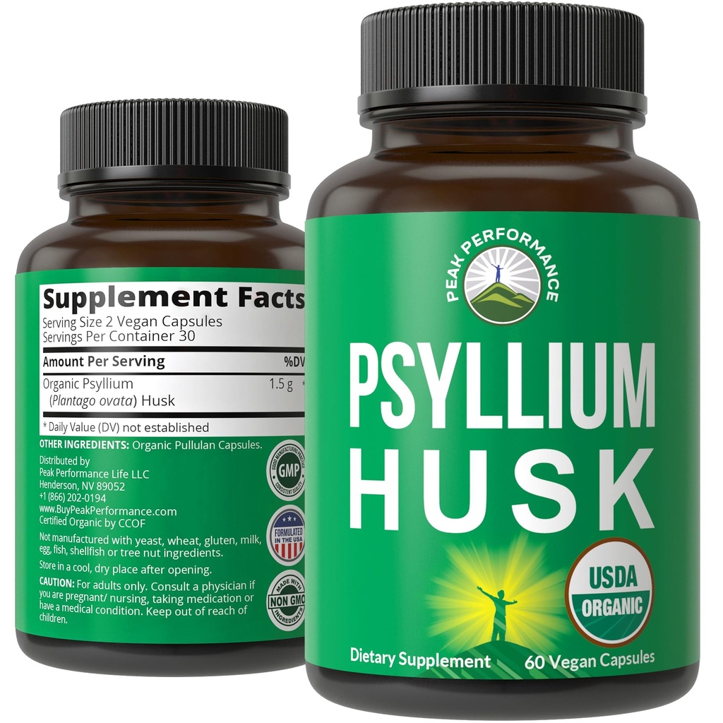 USDA Organic Psyllium Husk Vegansk Kapsler Lavet med Organic Psyllium Husk Seed. Fibertillæg til Gut. Fordøjelsesmiddel Prebiotika. Piller til fordampning, Roughage uden bloating. Tabletter